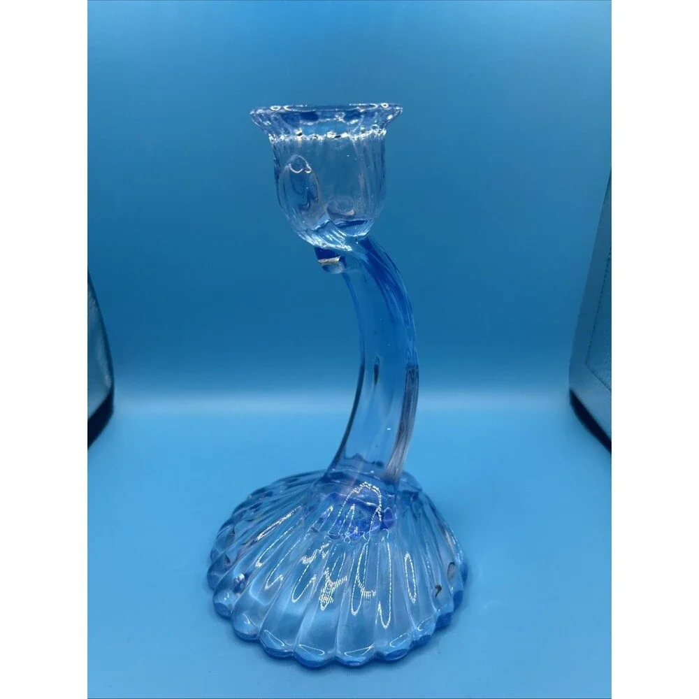 Cambridge Caprice Alpine Blue Crescent Moon Candlestick 7